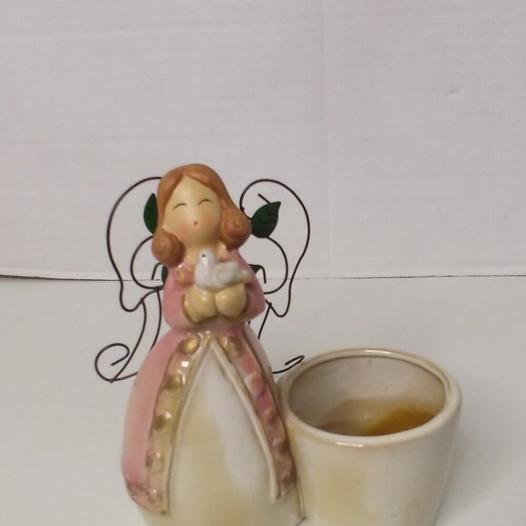 Ceramic Angel Tealight Candle Holder Glazed 6" Tall - Picture 3 of 12